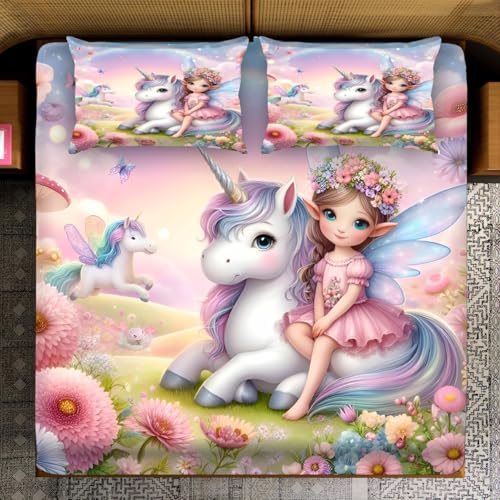 Image of Dream Living Real Look 7D Design Queen Size Bedsheet (228x254 Inch) with 2 Pillow Covers (19x29 Inch) (7D-Design-(Unicorn))