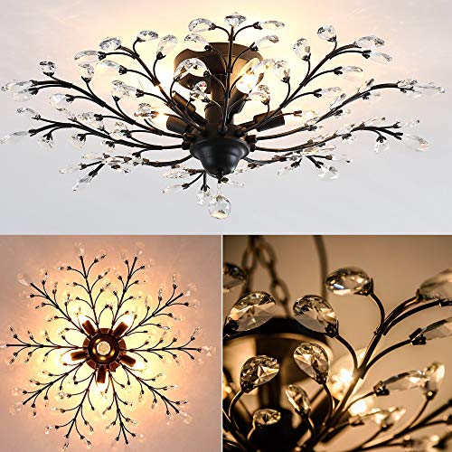 Garwarm 5 Lights Vintage Crystal Chandeliers Ceiling Lights Led Light K9 Clear Crystal Pendant Lighting Ceiling Light Fixtures Chandeliers Lighting For Living Room Bedroom Restaurant Porch (Black) #TOP5