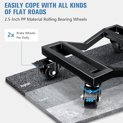 Kedsum DY24E012A-DY24E012A Car Dolly Set Of 4, 6000 Lbs Wheel Dolly Set Of 4, Heavy Duty Car Dolly, Double V-Shaped Design Wheel Dolly & Tire Dolly With 2 Brake Wheels + 2 Swivel Wheels, Heavy Duty Casters Tire Dolly thumb #1
