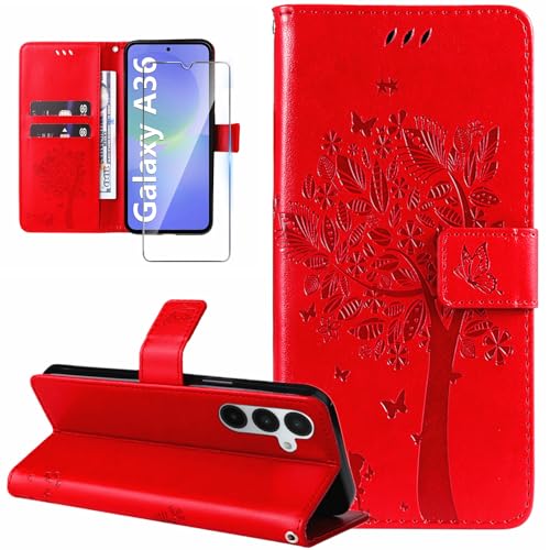 Dcjlbo Coque pour Samsung Galaxy A36 5G Etui Portefeuille Cuir avec Verre Trempé Motif Porte Carte à Rabat Clapet Housse Protection Flip Case Étui Coque pour Samsung...
