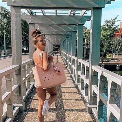 2024 New Rubber Beach Tote, Large Waterproof Washable Tip Proof Durable Open Tote Bag, 8 Colors, for The Beach Boat Pool Sports,Pink2