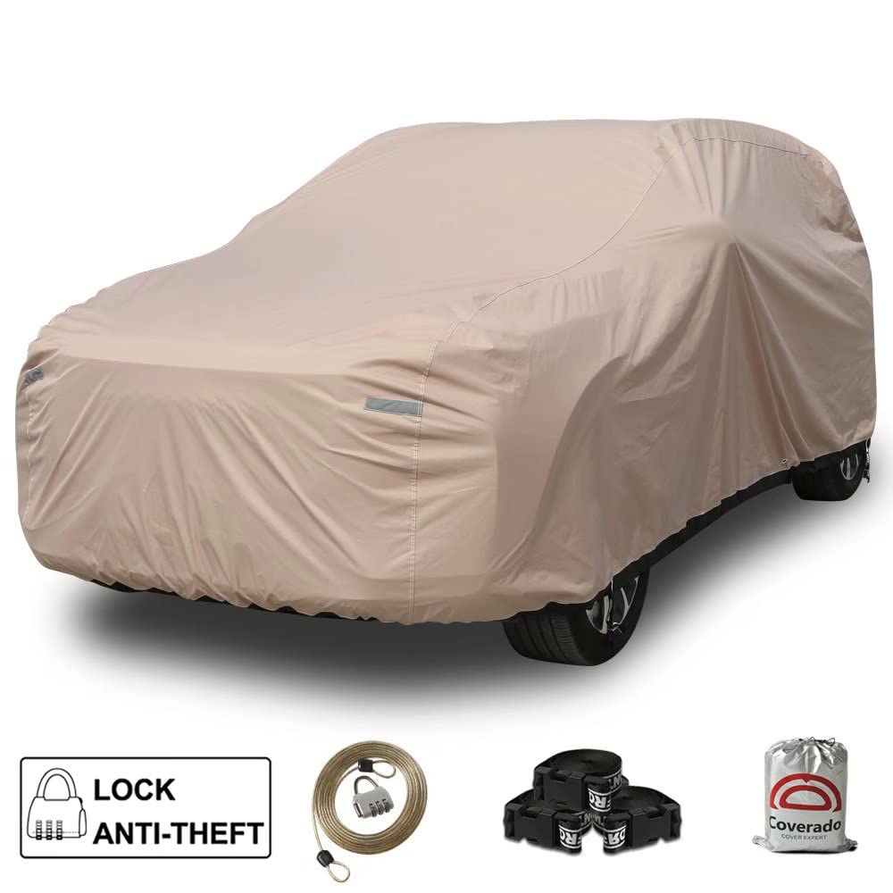 SUV Car Cover Water Resistant All Weather - Coverado Ultra-Protection 6 Layer 300D Heavy Duty Full Exterior Car Covers with Lock for Automobiles, Universal Fit for Outdoor SUV (170"-190")