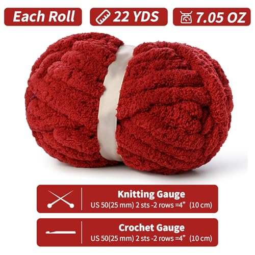 Image of 10 Pack of Jumbo Chunky Yarn for Hand Knitting,10# Super Bulky-Fluffy Chenille Yarn, 220 yds /70.5 oz Soft Thick Yarn for Crocheting Chunky Knit Throw Blankets.(Burgundy)