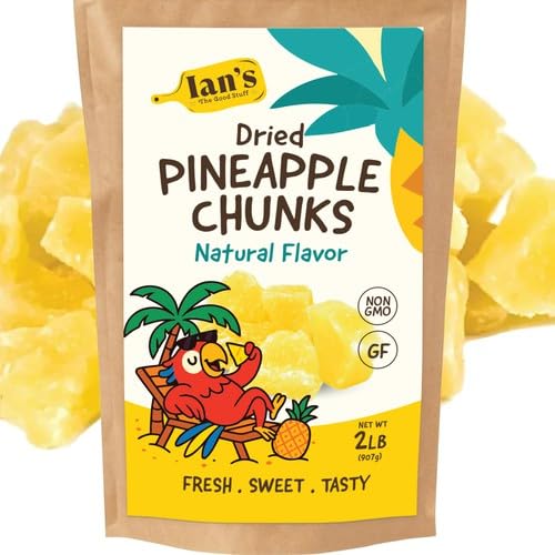 IAN's Dried Pineapple Chunks (2lb) Sweetened With Natural Cane Sugar - Dehydrated Pineapple Chunks, Candied Pineapple, Dried Fruit Energy Snacks