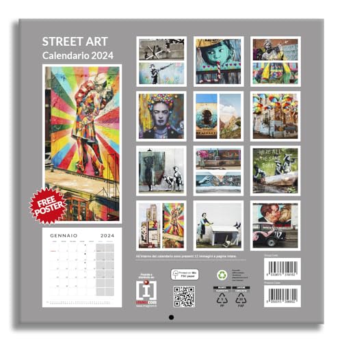 Street Art 2024 Wall Calendar - Ideal for Office and Home - 12 Months - 30 x 30 cm + Free Poster Gift, multi-coloured - Image 3