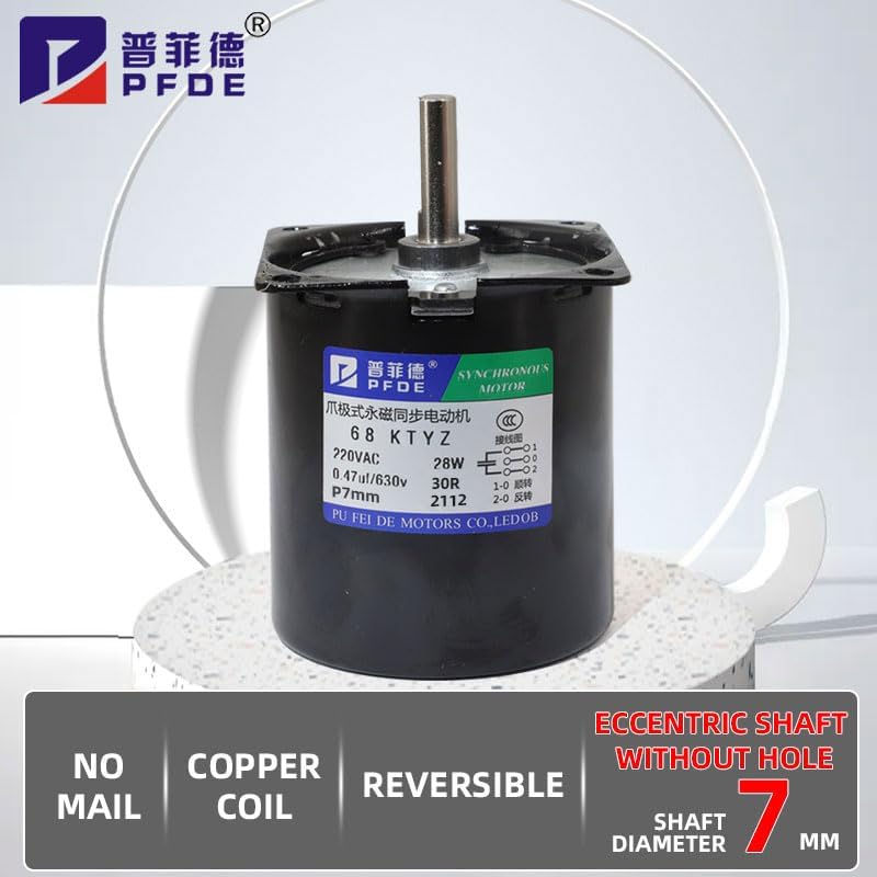 High Torque Permanent Magnet Synchronous Motor 68KTYZ 28W 220V AC Eccentric Shaft 7mm Metal Geared Reducer Electric Motor - (Speed: 10rpm)