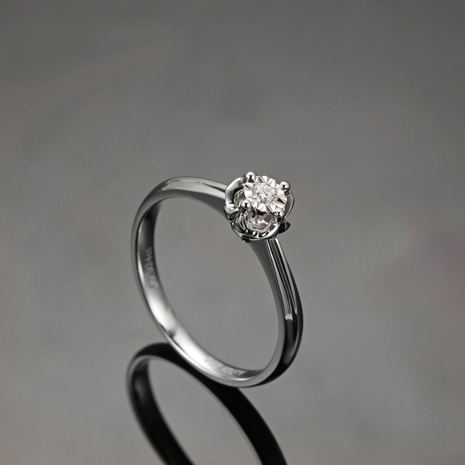 Obrączki ślubne Białe złoto 750 9K / 14K / 18K Kobieta, kwiat i okrągły diament 0,03 ct, srebrny pierścionek damski Fedina