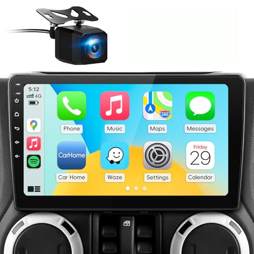 Car Radio Stereo for Jeep Wrangler JK 2007-2018 Dodge Ram 2009-2012 Grand Cherokee,10 inch Android 13 2GB+64GB Touch Screen Radio with Wireless CarPlay Android Auto GPS BT Backup Camera