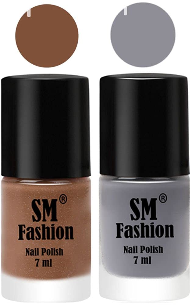 SM FASHION Long Lasting Nail Polish | Nail Paint Combo 7 ml Each) - Set of 2 Tan-Gray
