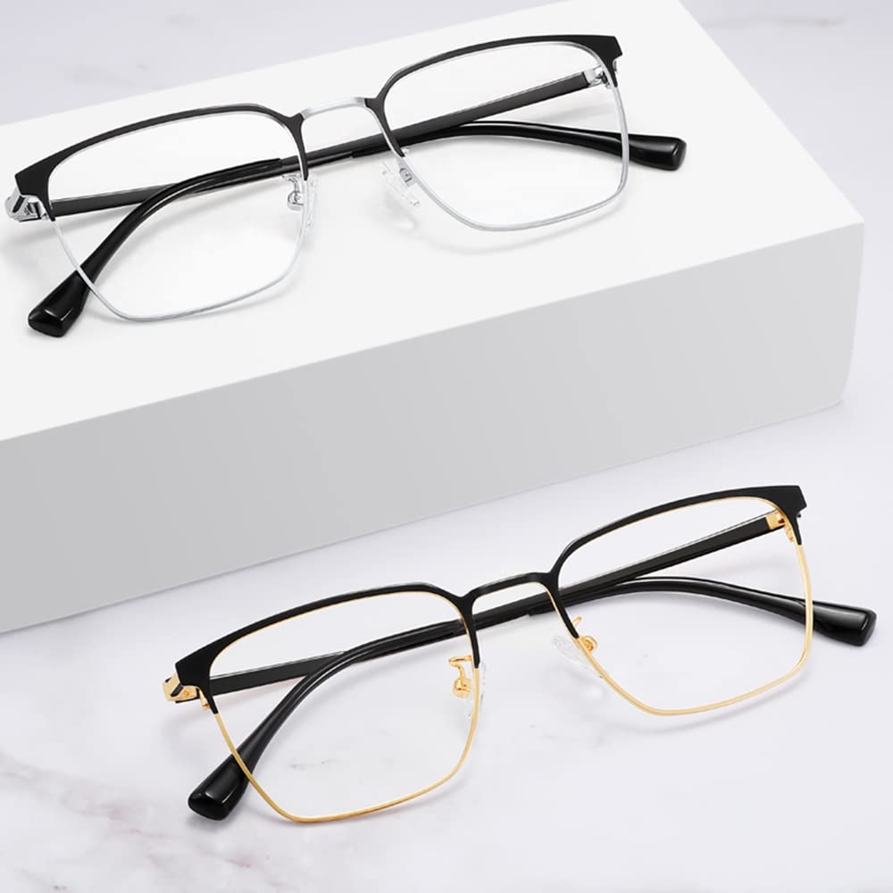 Gafas De Lectura Progresivas Multifoco，Fotocrómico Lentes De Lectura Hombres，Gafas De Lectura Rectangular Oro Negro +1.5 (Color : Black Silver, Size : +2.0)