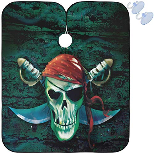 visesunny Barber Cape Pirate Skull Polyester Hair Cutting Salon Cape Apron Anti-Static Haircut Shaving Cloth Beard Shaving Bib Hairdressing Cape