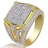 LTCXCXCD Wide Square 18k Gold Plated Square Ring Simulated Diamond Ring Glittering Men's Engagement Ring (7)