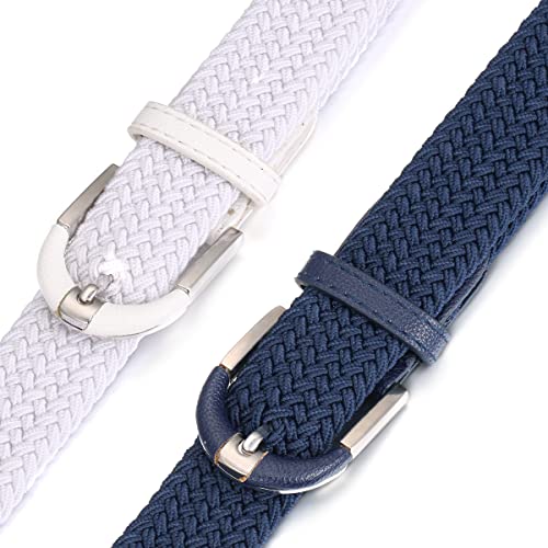 [2 Pack] Mio Marino Stretch Belts for Men - Golf belt & Jean Elastic Belt - Gift Box - Navy/White - Medium (36-40") - Thumbnail 5