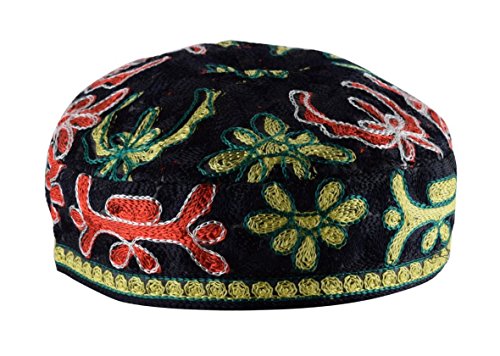 Black Buchari Hand Embroidered Kippah Bucharian Yarmulke Jewish Yamaka by aJudaica - 22.8"