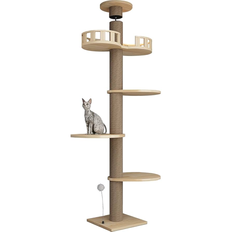 Amazon | 木製のキャットツリーハウス、無垢材の猫の