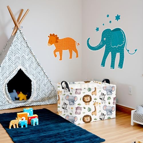 Image of Rectangular Woodland Animal Basket Baby Storage Basket Storage Bin Organizer Box Animal Room Decor(Animal Basket)