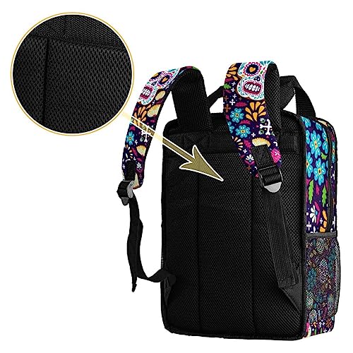 Sac à dos motif tête de mort violet et multicolore de 35.5 cm unisexe