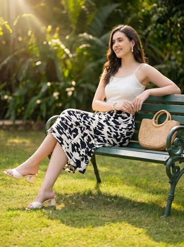 Image of THUMBA Women's Printed Poly Rayon Palazzo Pants | Wide Leg Culottes | Floral & Butterfly Print | Elastic Waist | Casual & Ethnic Wear | S M L XL 2XL 3XL