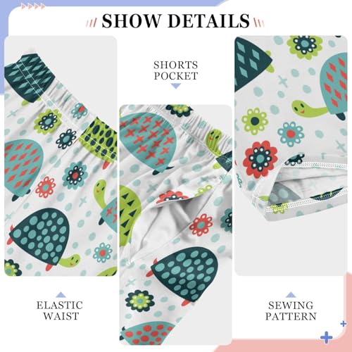 Turtle Floral Boys Long Pants Soft Trousers Elastic Waist Kids Lounge Bottoms with Pockets S-XL4