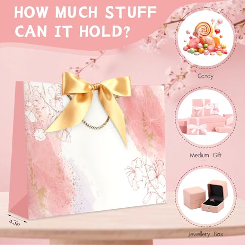 Image of JMANNI Pink Gift Bags with Handles, 13 inch Medium Gift Bags with Tissue Paper