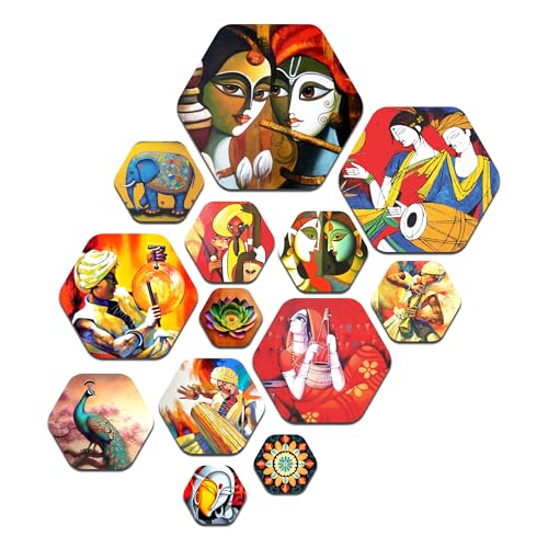 Image of Decor Smart Radha Krishna Wooden Wall Art | Living Room Decoration | Cultural Folk Accent | Home Decor Decorative Artwork | Traditional Indian Music Dance Wall Hanging | Vibrant Sticker Panel(WPS 216)