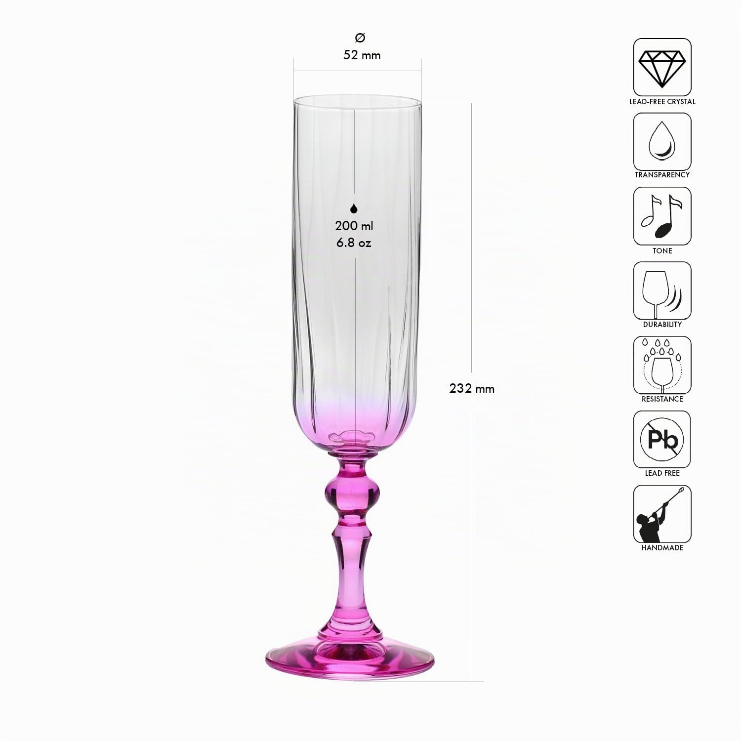 Krosno Flûtes à Champagne Lot de 2, 220 ml, Pied Rose, Collection Bubble | Celebration Moments, Verres à prosecco, vin pétillant, cocktail, Cristal sans plomb, Compatibles lave-vaisselle, Idée cadeau