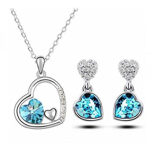 Crunchy Fashion Valentine Blue Hearts Pendant Set for Girls