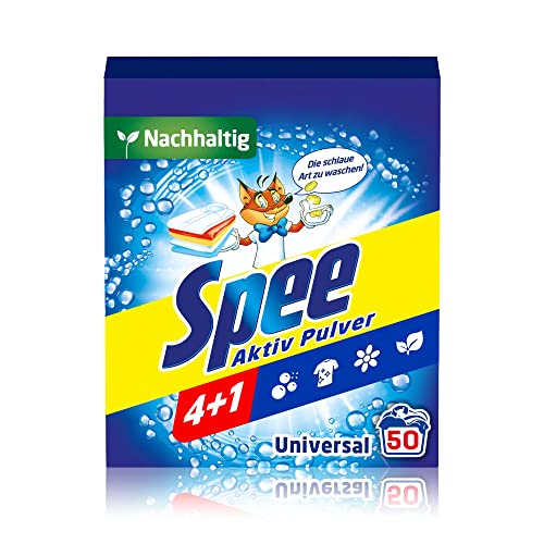 Spee Aktivní prášek univerzální prací prostředek 4 + 1 (50 pracích dávek), prací prášek se 4 + 1 recepturou spojuje čistotu, zářivost, svěžest a udržitelnost, 20 °C – 95 °C