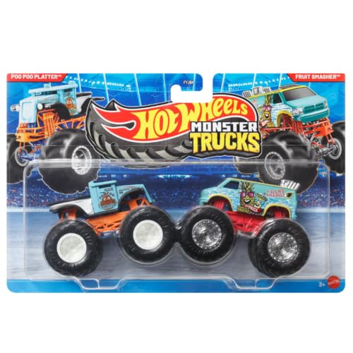Image of Hot Wheels Monster Trucks Poo Poo Platter Vs Fruit Smasher Demolition Doubles 2026 1:64 Scale 3+ Ages - Multicolor