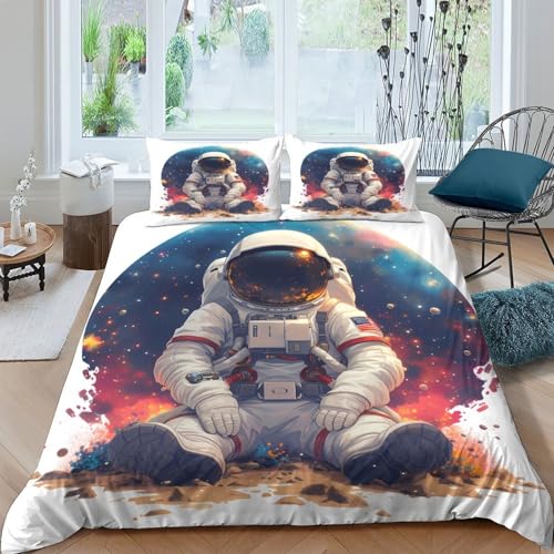 Housse de couette 135x200 astronaute espace parure de lit single microfibre 3D - 4