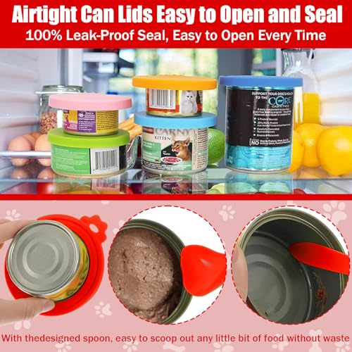 Image of 4PCS Pet Food Can Lids, Silicone Food Can Covers Set with Spoon, Reusable BPA-Free and Dishwasher Safe for Dog and Cat Food Canned, Grey /Red