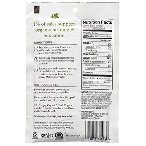 Image of Simply Organic Mushroom Sauce Mix, Certified Organic, Kosher, Mixes Gravy and Sauces, Vegetarian, Gluten-Free | 0.85 Ounce (Pack of 12)