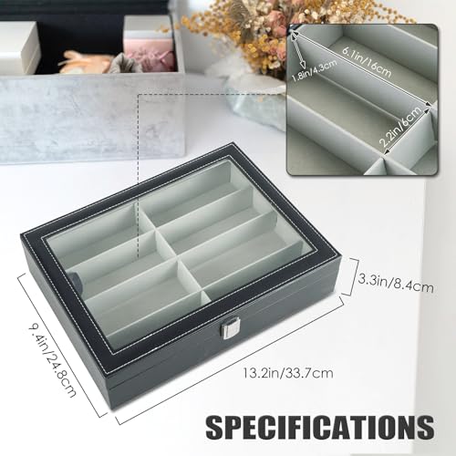 Image of MAOPINER 8 Slot Eyeglass Sunglass Storage Box, Sunglasses Organizer with Clear Glass Display, Black PU Leather Multi Eyeglasses Storage Box for Women Men