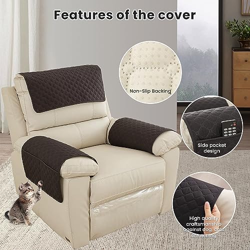 FANSU Armchair Covers for Arms Headrest Cover for Armchair Waterproof Slipcover with Side Pocket Nonslip & Washable & Abrasion Furniture Protector for Cat Dog Pets (1 Seater,Black) - Image 2
