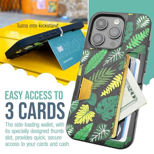 Image of Smartish iPhone 15 Pro Wallet Case - Wallet Slayer Vol. 2 [Slim + Protective] Credit Card Holder w /Kickstand - Drop Tested Hidden Card Slot Cover Compatible w /Apple iPhone 15 Pro - Leaf Me Alone