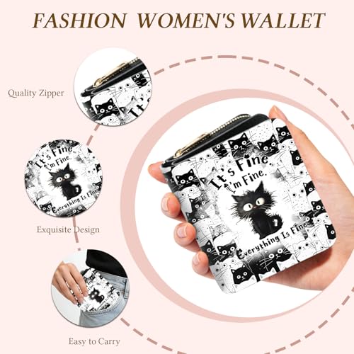 Image of Cute Cat Wallet for Women, PU Leather Accordion Wallet, Zipper Coin Purse | Women's Cute Cat Accordion Wallet, Credit Card Holder with 1 ID Window 14 Card Slots, Gift for Wife Daughter Ladies
