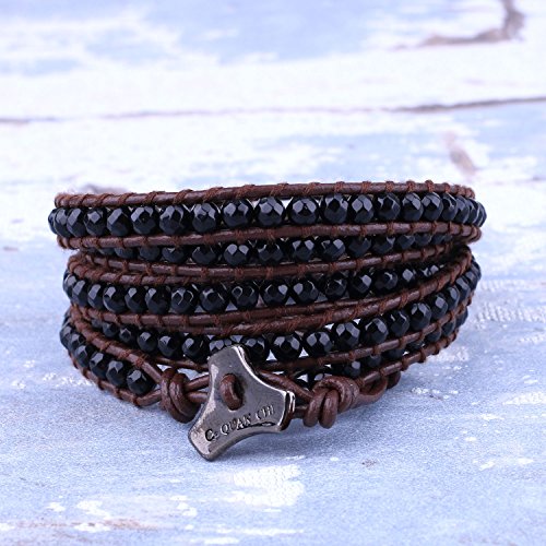 Image of C.QUAN CHI Natural Crystal Bead Bracelet Leather Wrap Bracelet 5 Wrap Stackable Braid Bracelet Bangle Jewelry Birthday Gifts