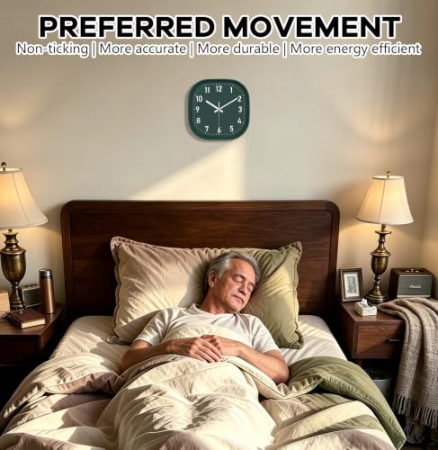Image of 10Inch Square Silent Analog Wall Clock for Bedroom Home Dark Green