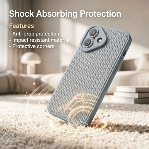 Image of amazon basics Luxury 3D Knitted Texture Soft Silicone Back Cover for iPhone 16 | Slim Fit Shockproof Case with Camera Protection & Non-Slip Grip - Blue