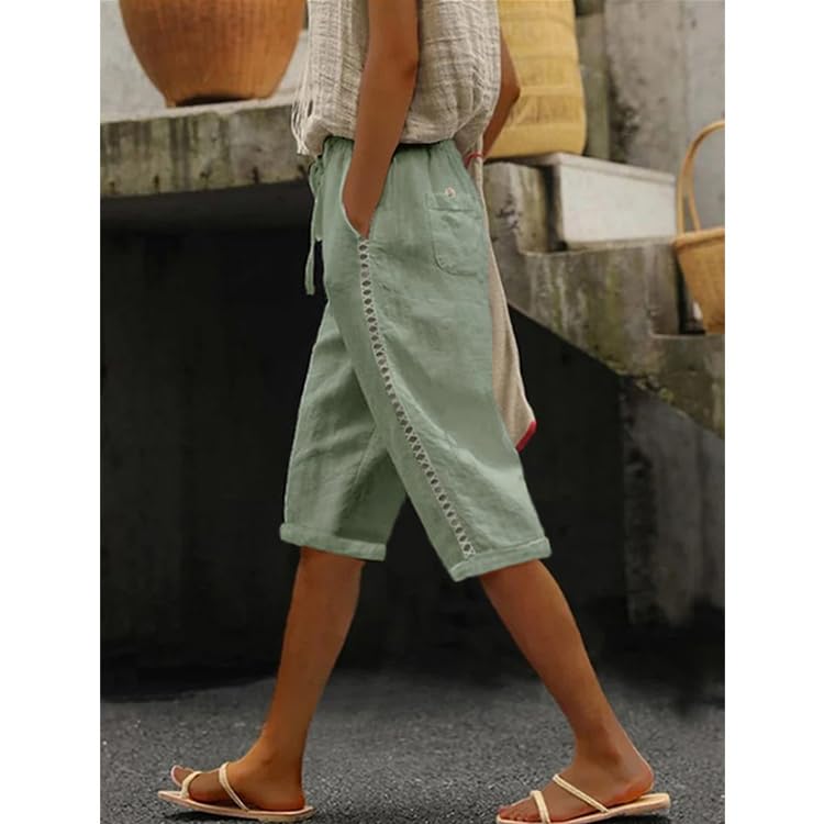 Cotton Linen Shorts for Women Casual Loose Beach Pants Summer Linen Bermuda Shorts Pants Women Plus Size2