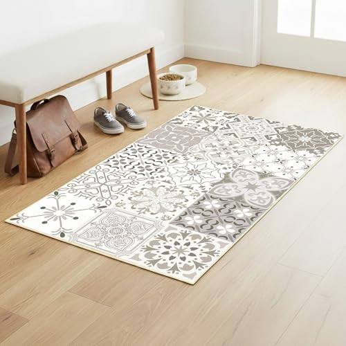 Tapis Vinyle pour le sol en PVC - Antidérapant - Protection pour le Sol - Inspiration Carreaux de...