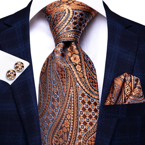 Image of Hi-Tie 3 Pcs Gift Box Mens Tie Set Necktie with Pocket Square Cufflinks Lapel Pin Silk Neck Tie Collection
