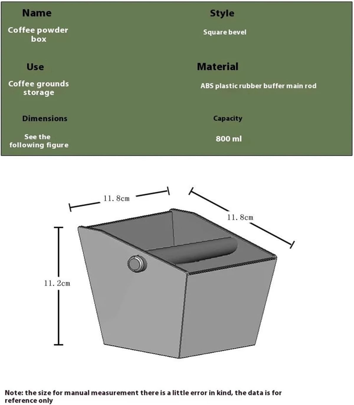 MeLphi Coffee Knock Box Espresso Powder Container Trash can Anti-Slip Powder Bevel Residue Barista Accessories Making Tools(Black)