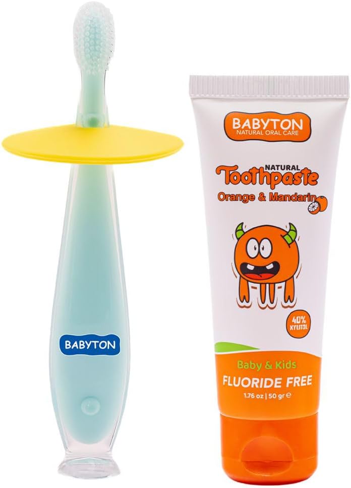 BABYTON Doğal Portakal & Mandalinalı Florürsüz Diş Macunu - Silikon Diş Fırçası
