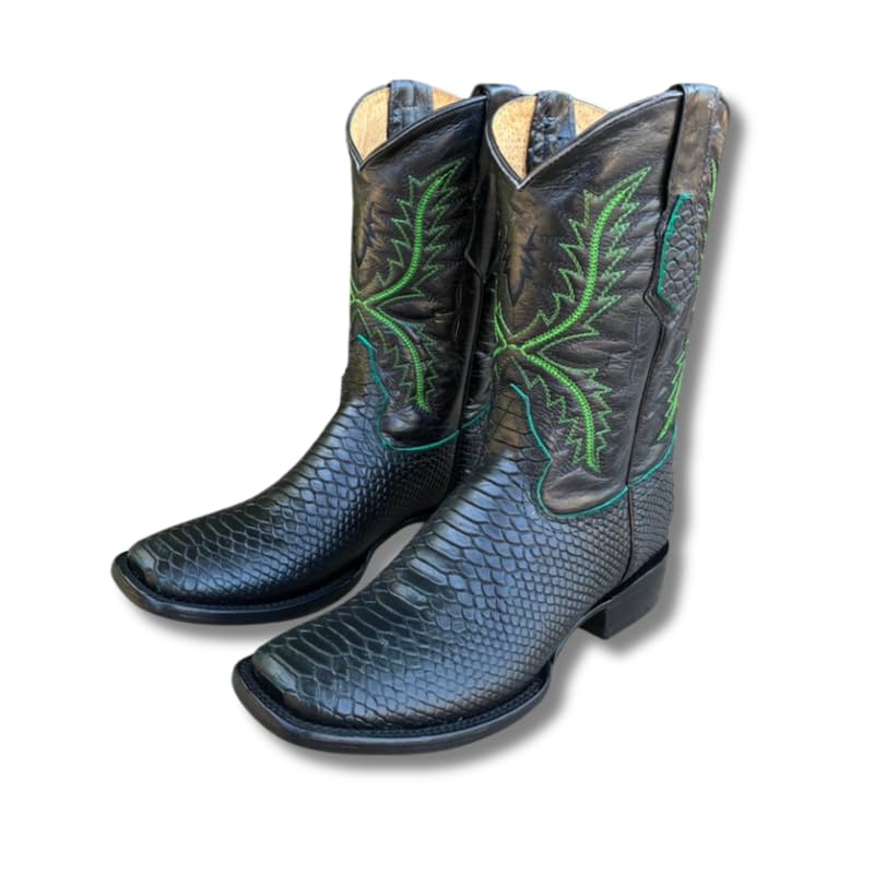 Image of Men's Alex Exotic Caiman Python Western Cowboy Boots Square Toe Pull On Tall Shaft bota de vaquero para hombre