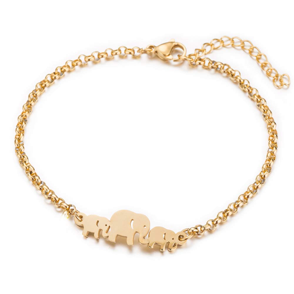 ZUOPIPIMom Elephant Lucky Elephant Link Bracelet Mama Elephant and Baby Elephant Lucky Happy Family Gold Bracelet for Mother's Day