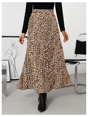 SweatyRocks Women's Leopard Print Pleated Skirt Elastic High Waisted Flowy Maxi Skirts4