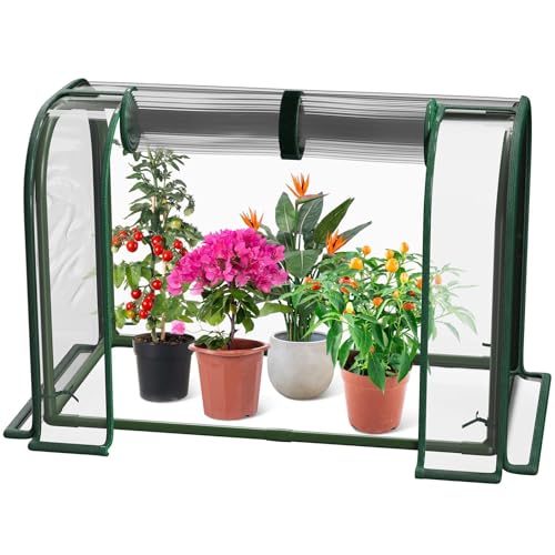 MQJIAZHI Mini Greenhouse Indoor Outdoor, 22.6*16.9*12.8 Inch Portable Tabletop Plant Greenhouse for Plant Growth and Seedling Propagation, Small Greenhouses for Garden Balcony Windowsill Home Use
