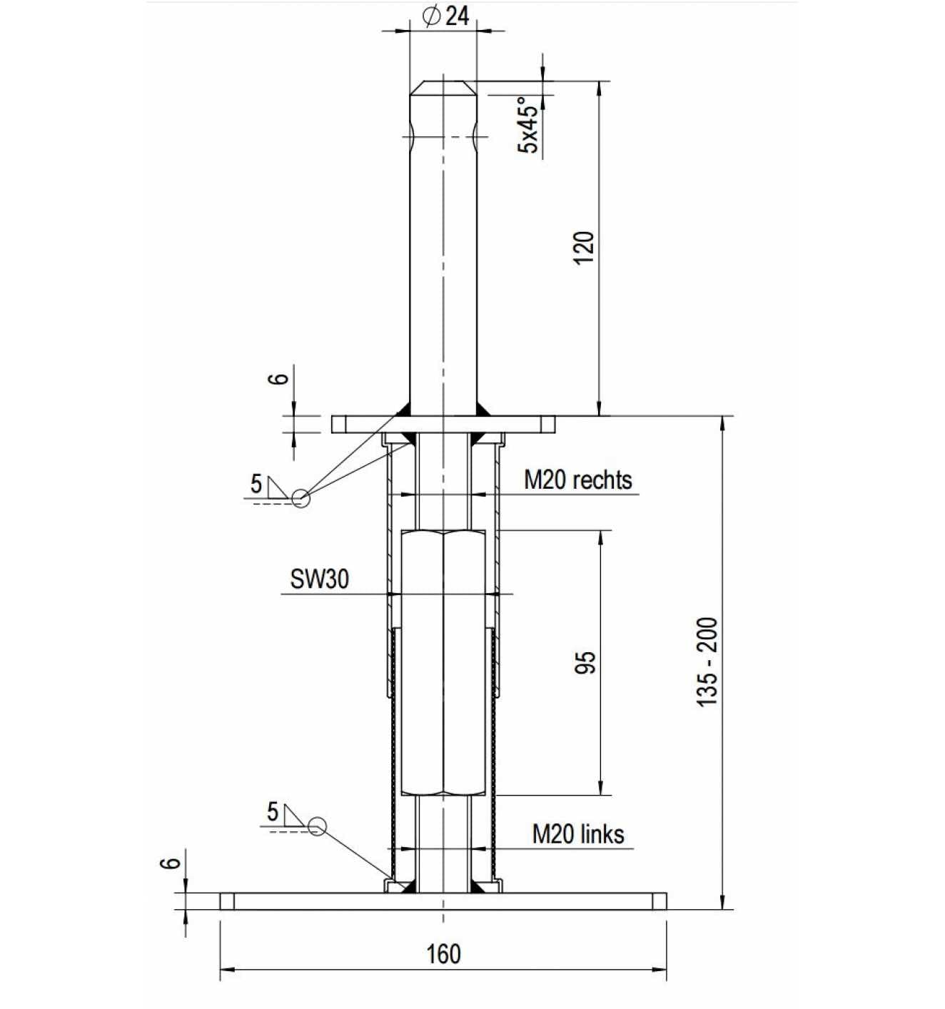BB STANZ Pfostenträger Bodenplatte 160 x 80 x 6 mm (2 Stück) Stützfuß Bodenfuß Betonfuß höhenverstellbar verstellbar mit Zapfen Trägerplatte 80 x 80 x 6 mm