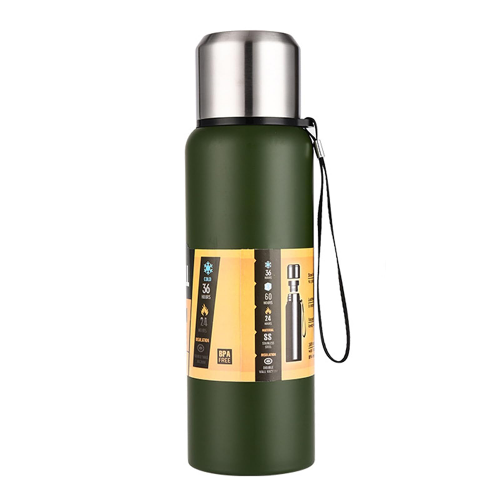Thermal Flask 1.0L, Double-Layer Pure Stainless Steel Flask, Flask for Hot and Cold Drink, Outdoor Durable Portable Vacuum Flask Camping Hiking Flasks (Green)